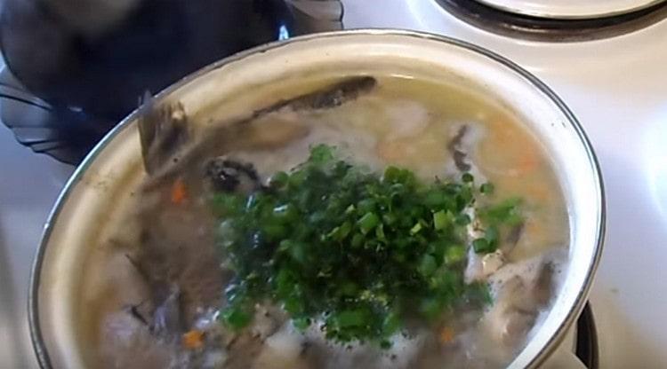 Add chopped fresh herbs to the almost finished ear.