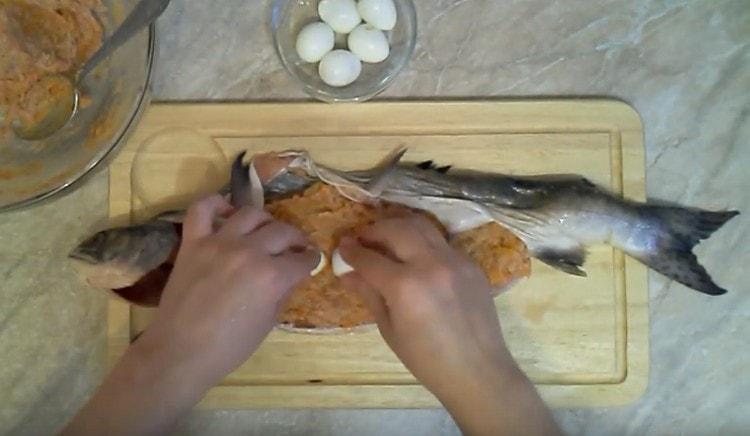 We lay quail eggs in the stuffing.