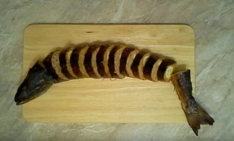 Stuffed pink salmon is usually served chilled,