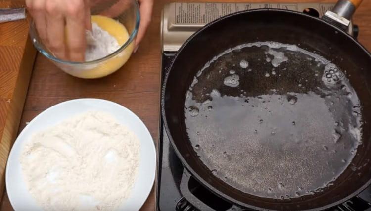 Bone every piece of fish in flour, then in eggs.