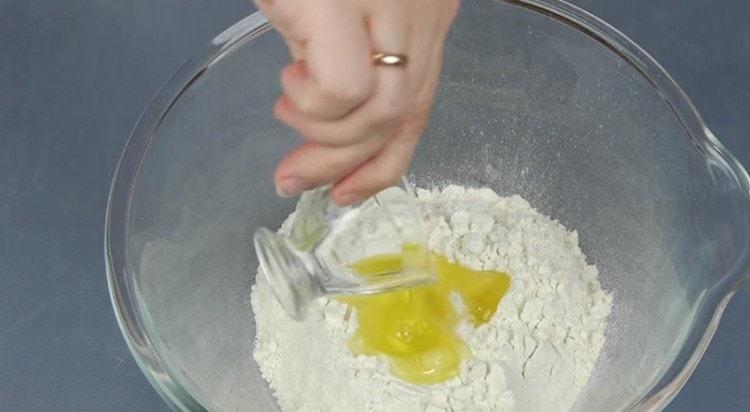 Then add vegetable oil and salt.