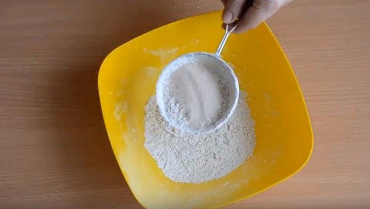 Sift yeast together with flour.