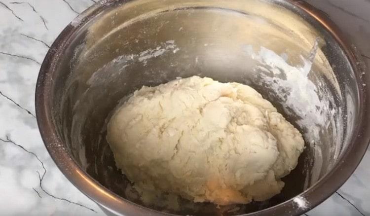 Knead sticky dough.