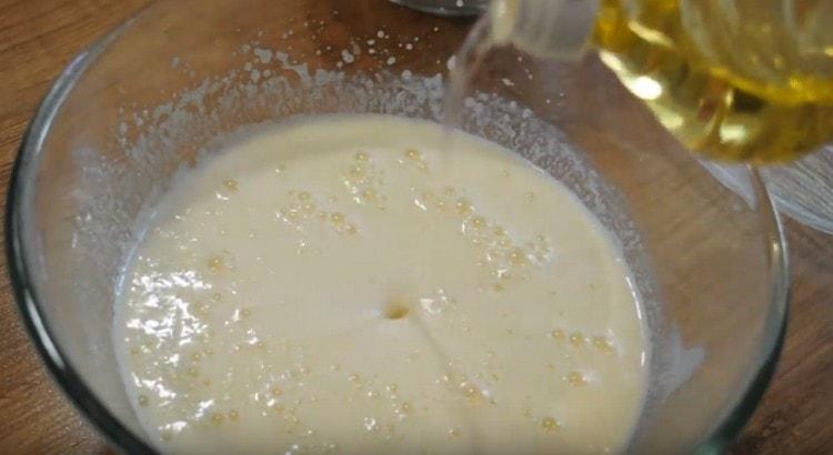 Add vegetable oil to the dough.