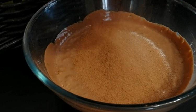 Add more cocoa and starch to the curd and chocolate mass.