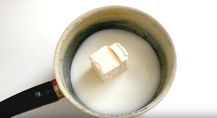 Put the butter in a mixture of water and milk.