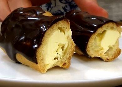 Classic eclair recipe with butter cream and chocolate fondant