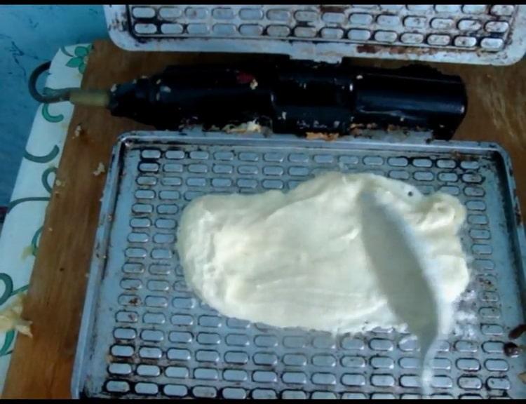 To make waffles, pour the dough