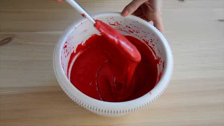 To make red velvet cupcakes, prepare the dough