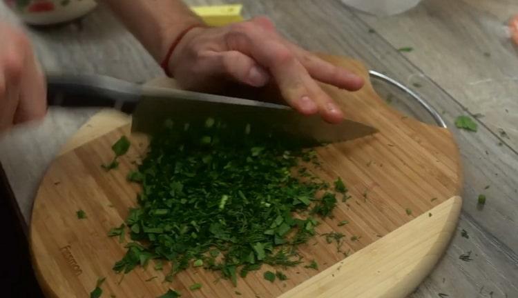 To make salmon carpaccio, chop the greens