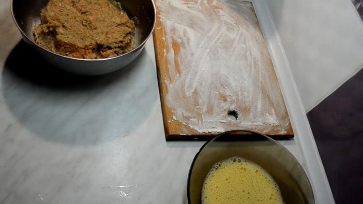 Grind minced meat to make mackerel cutlets