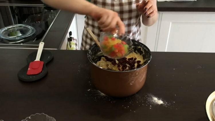 To make a cake with candied fruit, combine all the ingredients for the dough.