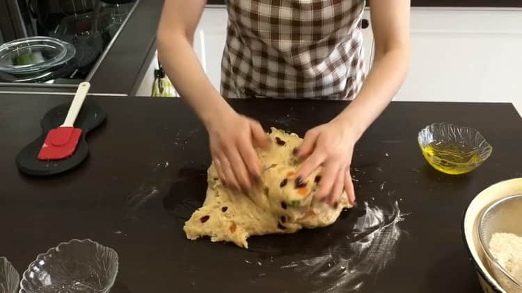 To make a cake with candied fruit, knead the dough