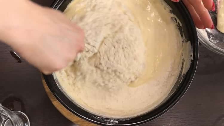 To make a chocolate cake, sift the flour