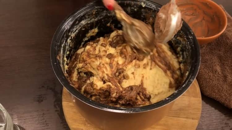 To make a chocolate cake, make a dough