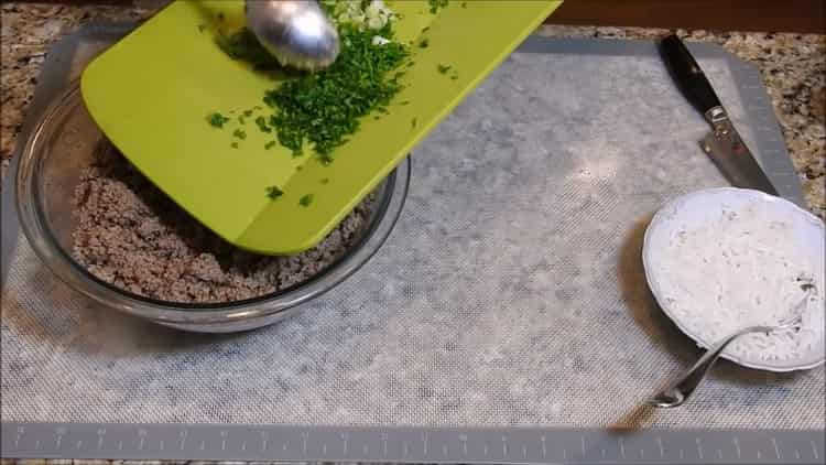 To cook meat patties in the oven, cut greens