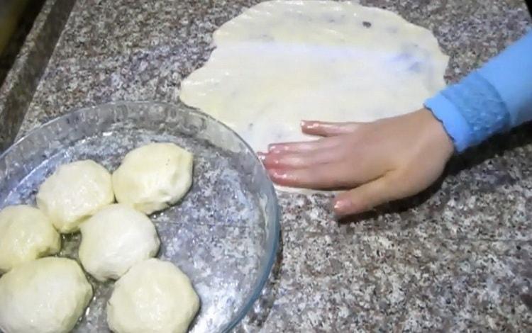Roll out the dough to make fresh cakes in a pan