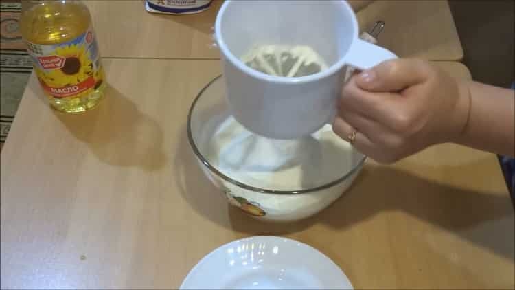 To make fried kefir donut, sift flour