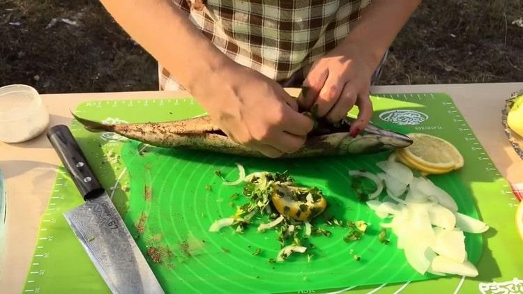 For cooking mackerel on the grill. put greens in fish