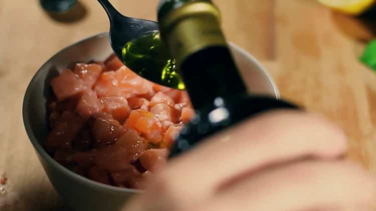 To make salmon tartare add oil