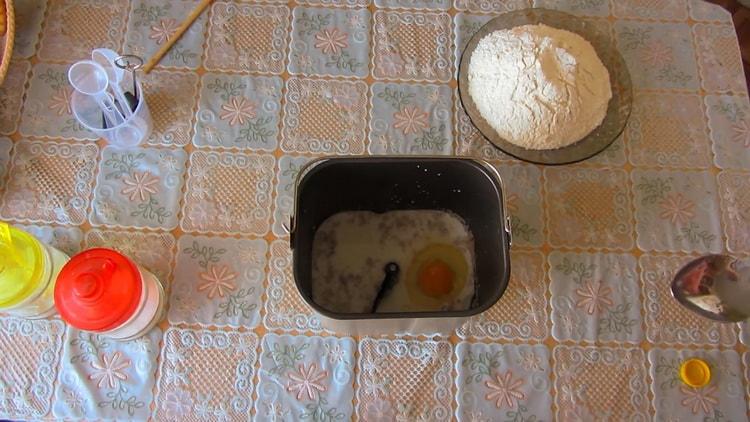 Add salt and eggs to make a pastry for pies in a baker.