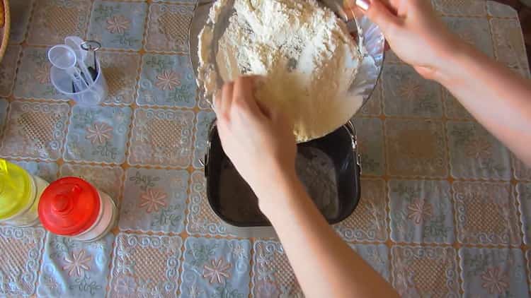 To prepare the dough for the pastries in the baker, sift the flour
