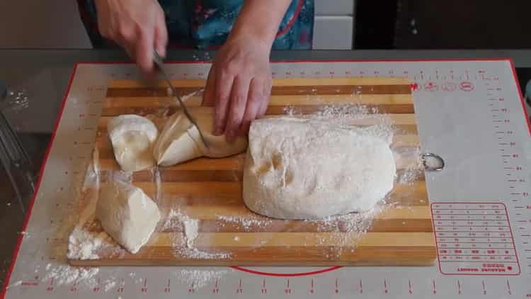 To make dough for buns, cut the dough