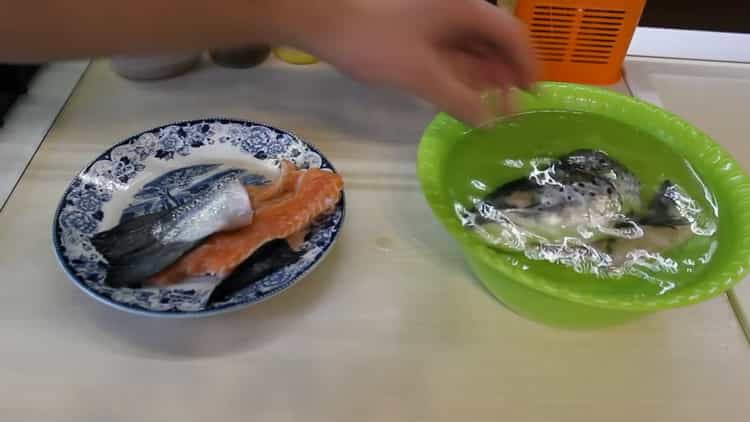 To make salmon soup, prepare the ingredients