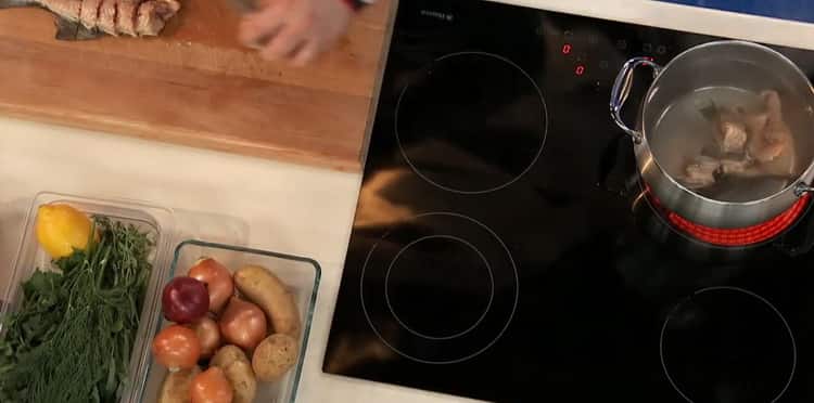 To prepare the sterlet fish soup, boil the broth