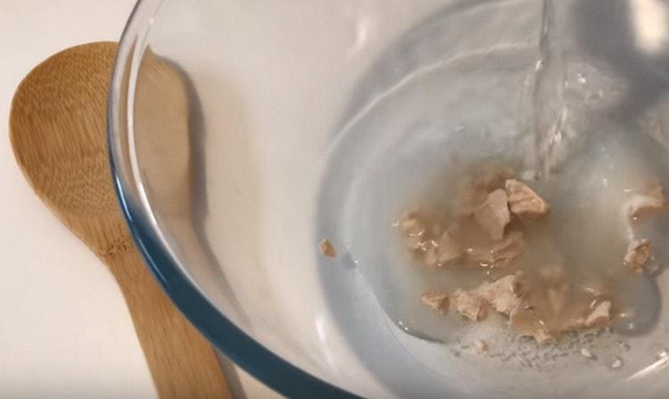 Add warm water, mix.