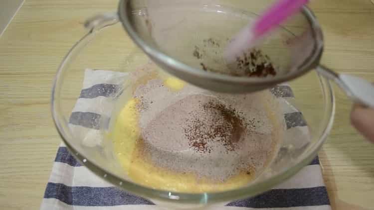 Add flour to make chocolate banana cake.