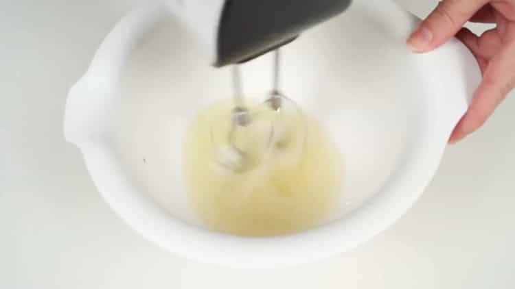 To make chocolate banana cake, beat the flour