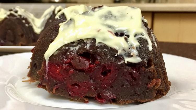 chocolate muffin with cherry ready