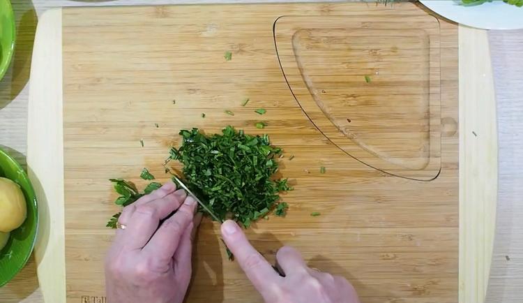 To make potato pancakes, cut greens