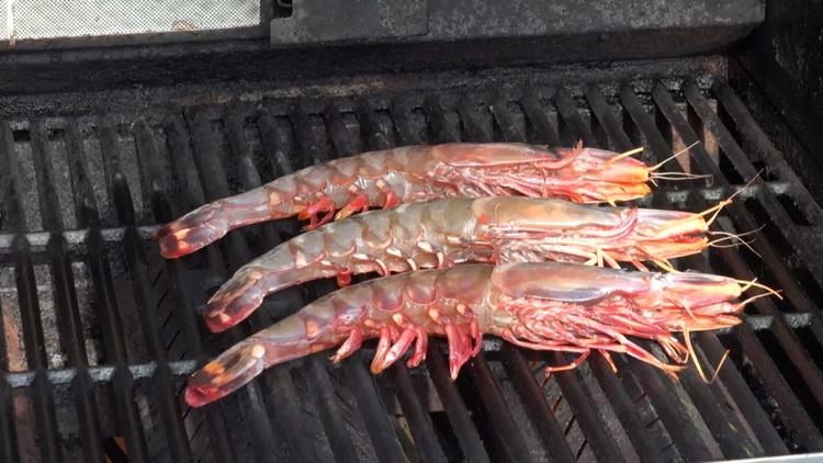 To grill tiger shrimps, prepare the grill