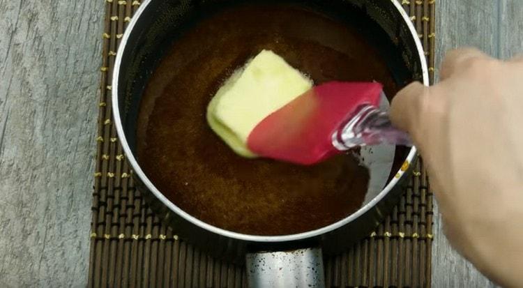 Add the butter to the caramel.