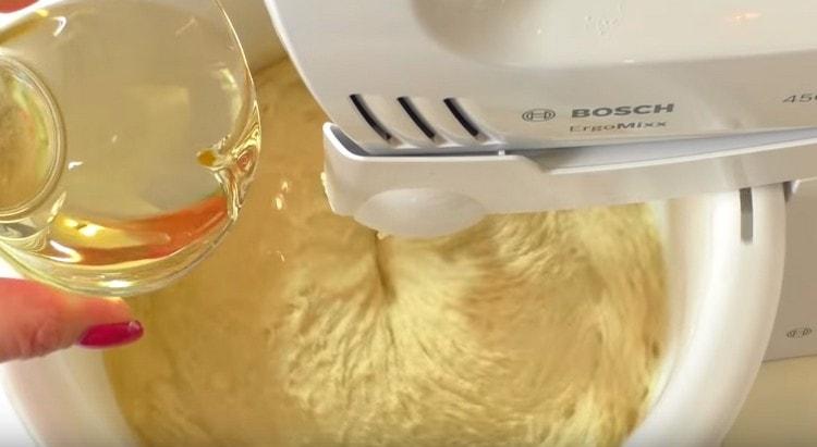 Add vegetable oil to the dough.