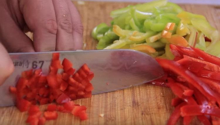 We cut bell pepper in the same cube.