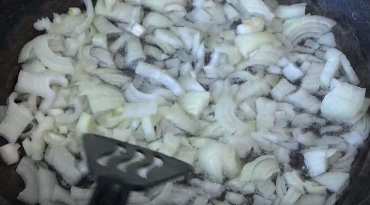 Fry the onion in a pan.