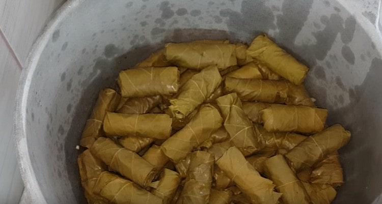 Spread on top of the fried onion dolma.