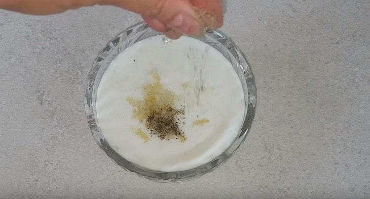 Preparing kefir, garlic and spices sauce