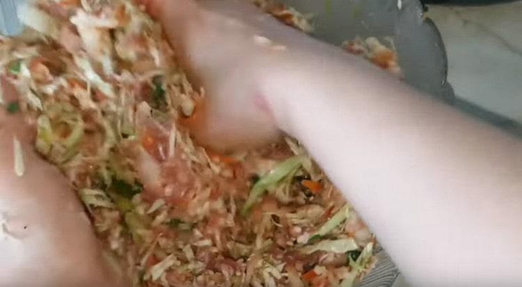 Mix the minced meat.