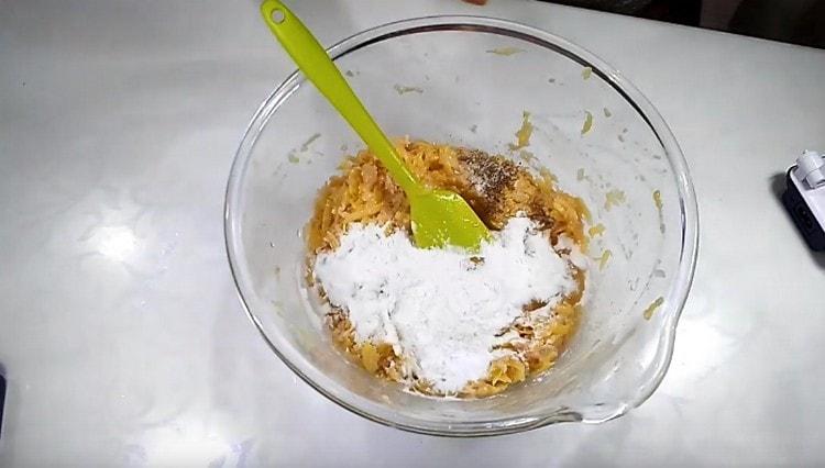 Add the egg, salt, pepper, starch to the potato masses.