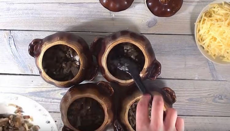 On top of the chicken, spread the mushrooms.