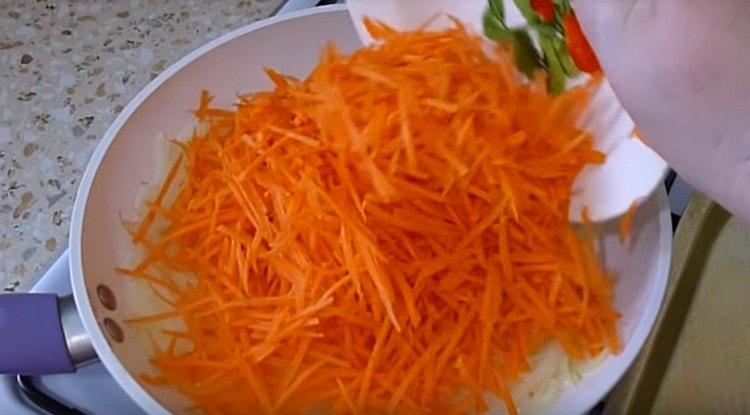 lightly fry the onions in a pan, add carrots to it.