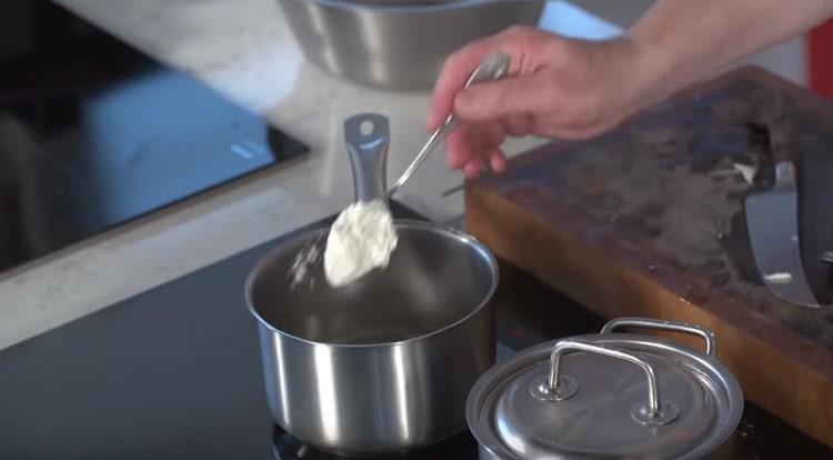 Separately, in a stewpan, melt the butter and add flour to it.