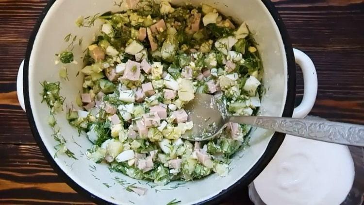 To mix okroshka mix the ingredients