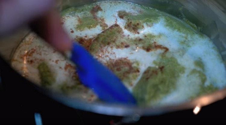 Add cream, salt, and spices to taste.