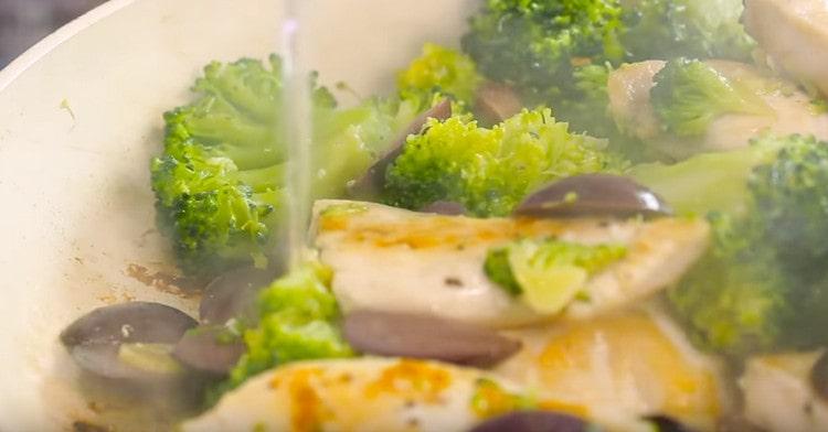 Add white dry wine to the dish.