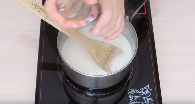 Add salt and pepper to the sauce.